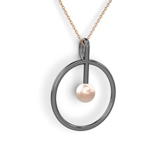 Pembe inci 925 ayar siyah rodyum kaplama gümüş kolye (40 cm rose altın rolo zincir)