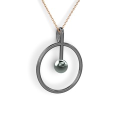 Bilas İnci Kolye - Siyah inci 925 ayar siyah rodyum kaplama gümüş kolye (40 cm rose altın rolo zincir) #oy36br