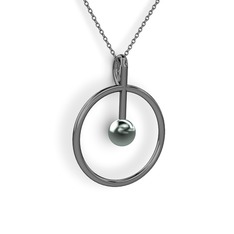 Bilas İnci Kolye - Siyah inci 925 ayar siyah rodyum kaplama gümüş kolye (40 cm gümüş rolo zincir) #q84b1a