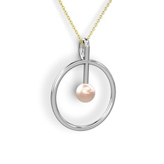 Bilas İnci Kolye - Pembe inci 8 ayar beyaz altın kolye (40 cm altın rolo zincir) #qh1fqd