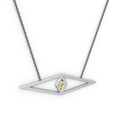 Göz Kolye - Sitrin 8 ayar beyaz altın kolye (40 cm gümüş rolo zincir) #1046rd7