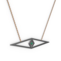 Göz Kolye - Yeşil kuvars 925 ayar siyah rodyum kaplama gümüş kolye (40 cm rose altın rolo zincir) #1053ydb