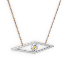 Göz Kolye - Sitrin 8 ayar beyaz altın kolye (40 cm rose altın rolo zincir) #10zalua