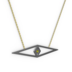 Göz Kolye - Peridot 925 ayar siyah rodyum kaplama gümüş kolye (40 cm altın rolo zincir) #15vd31t