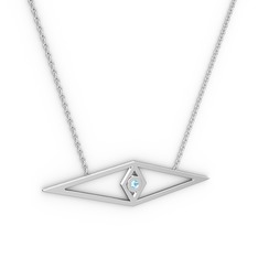 Göz Kolye - Akuamarin 8 ayar beyaz altın kolye (40 cm beyaz altın rolo zincir) #174hm80