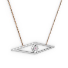 Göz Kolye - Pembe kuvars 18 ayar beyaz altın kolye (40 cm rose altın rolo zincir) #1gikcej