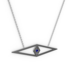 Göz Kolye - Lab safir 925 ayar siyah rodyum kaplama gümüş kolye (40 cm gümüş rolo zincir) #1hg3bjh