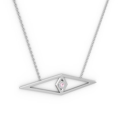 Pembe kuvars 18 ayar beyaz altın kolye (40 cm beyaz altın rolo zincir)