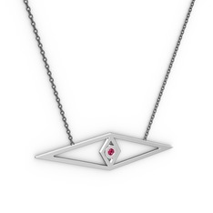 Göz Kolye - Rodolit garnet 18 ayar beyaz altın kolye (40 cm gümüş rolo zincir) #1jnudb9