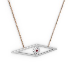 Göz Kolye - Kök yakut 8 ayar beyaz altın kolye (40 cm rose altın rolo zincir) #1jz61ll