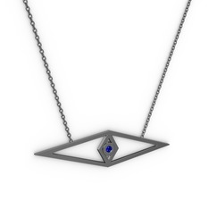 Göz Kolye - Lab safir 925 ayar siyah rodyum kaplama gümüş kolye (40 cm gümüş rolo zincir) #1nrcqji