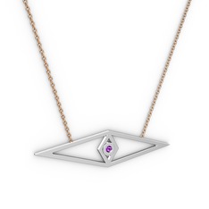 Göz Kolye - Ametist 14 ayar beyaz altın kolye (40 cm rose altın rolo zincir) #1qcyeqz
