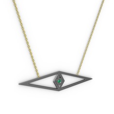 Göz Kolye - Yeşil kuvars 925 ayar siyah rodyum kaplama gümüş kolye (40 cm gümüş rolo zincir) #1rshao3