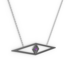 Göz Kolye - Ametist 925 ayar siyah rodyum kaplama gümüş kolye (40 cm gümüş rolo zincir) #2o5v6a