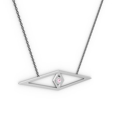 Göz Kolye - Pembe kuvars 925 ayar gümüş kolye (40 cm gümüş rolo zincir) #3c3nzg