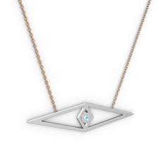 Göz Kolye - Akuamarin 18 ayar beyaz altın kolye (40 cm rose altın rolo zincir) #5qei8w