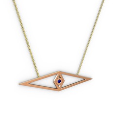 Göz Kolye - Lab safir 8 ayar rose altın kolye (40 cm gümüş rolo zincir) #7o28mo