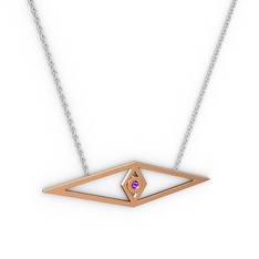 Göz Kolye - Ametist 925 ayar rose altın kaplama gümüş kolye (40 cm beyaz altın rolo zincir) #7znet0