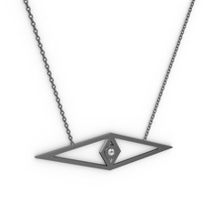 Göz Kolye - Beyaz zirkon 925 ayar siyah rodyum kaplama gümüş kolye (40 cm gümüş rolo zincir) #921tig