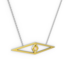 Göz Kolye - Pembe kuvars 18 ayar altın kolye (40 cm beyaz altın rolo zincir) #k56j9v