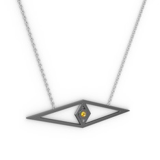 Göz Kolye - Sitrin 925 ayar siyah rodyum kaplama gümüş kolye (40 cm gümüş rolo zincir) #lri9z7