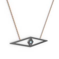 Göz Kolye - Akuamarin 925 ayar siyah rodyum kaplama gümüş kolye (40 cm rose altın rolo zincir) #sipj7s