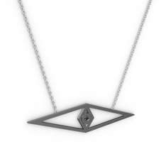 Siyah zirkon 925 ayar siyah rodyum kaplama gümüş kolye (40 cm beyaz altın rolo zincir)