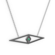 Göz Kolye - Kök zümrüt 925 ayar siyah rodyum kaplama gümüş kolye (40 cm beyaz altın rolo zincir) #toh67n