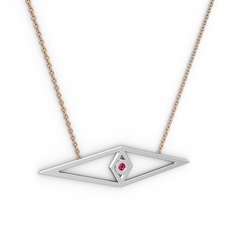 Göz Kolye - Rodolit garnet 8 ayar beyaz altın kolye (40 cm rose altın rolo zincir) #w9ml3e