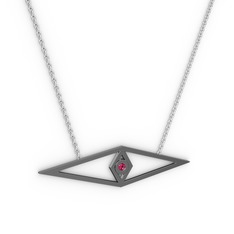 Göz Kolye - Rodolit garnet 925 ayar siyah rodyum kaplama gümüş kolye (40 cm beyaz altın rolo zincir) #zm0d2h