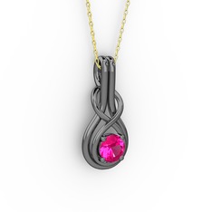 Düğüm Kolye - Rodolit garnet 925 ayar siyah rodyum kaplama gümüş kolye (40 cm altın rolo zincir) #10kre1i