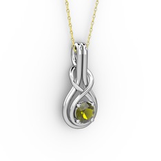 Düğüm Kolye - Peridot 14 ayar beyaz altın kolye (40 cm gümüş rolo zincir) #112h30i