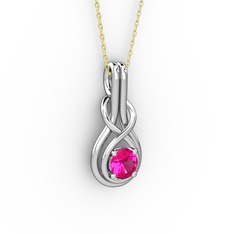 Rodolit garnet 18 ayar beyaz altın kolye (40 cm gümüş rolo zincir)