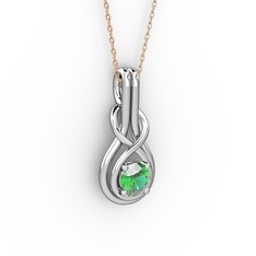 Düğüm Kolye - Yeşil kuvars 925 ayar gümüş kolye (40 cm rose altın rolo zincir) #15alg57