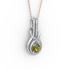 Düğüm Kolye - Peridot 18 ayar beyaz altın kolye (40 cm gümüş rolo zincir) #1777huu