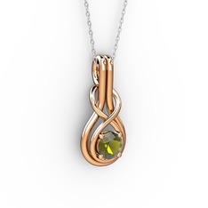 Peridot 18 ayar rose altın kolye (40 cm beyaz altın rolo zincir)