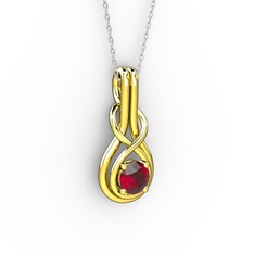 Düğüm Kolye - Garnet 18 ayar altın kolye (40 cm beyaz altın rolo zincir) #1882r7h