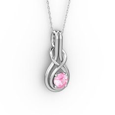 Düğüm Kolye - Pembe kuvars 14 ayar beyaz altın kolye (40 cm beyaz altın rolo zincir) #1b4020g
