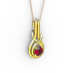 Düğüm Kolye - Garnet 14 ayar altın kolye (40 cm rose altın rolo zincir) #1cbbe59