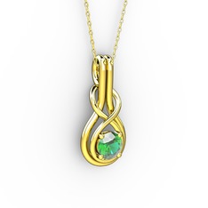 Düğüm Kolye - Yeşil kuvars 18 ayar altın kolye (40 cm altın rolo zincir) #1igqply