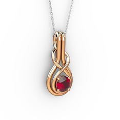 Düğüm Kolye - Garnet 8 ayar rose altın kolye (40 cm gümüş rolo zincir) #1jshnev