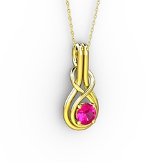 Düğüm Kolye - Rodolit garnet 18 ayar altın kolye (40 cm altın rolo zincir) #1kuvebf