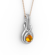 Sitrin 18 ayar beyaz altın kolye (40 cm rose altın rolo zincir)