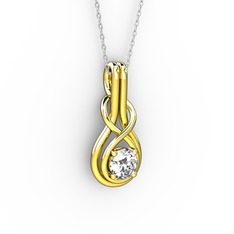 Düğüm Kolye - Beyaz zirkon 14 ayar altın kolye (40 cm gümüş rolo zincir) #1lqa6u1