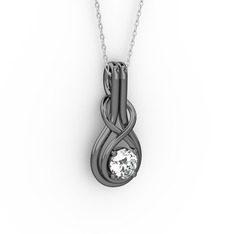 Düğüm Kolye - Beyaz zirkon 925 ayar siyah rodyum kaplama gümüş kolye (40 cm gümüş rolo zincir) #1mkhffq