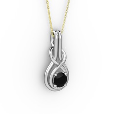 Düğüm Kolye - Siyah zirkon 18 ayar beyaz altın kolye (40 cm altın rolo zincir) #1o9h1av