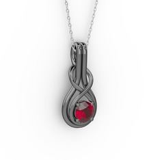 Düğüm Kolye - Garnet 925 ayar siyah rodyum kaplama gümüş kolye (40 cm beyaz altın rolo zincir) #1ogtaez