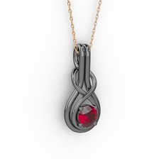 Düğüm Kolye - Garnet 925 ayar siyah rodyum kaplama gümüş kolye (40 cm gümüş rolo zincir) #1peh2gd