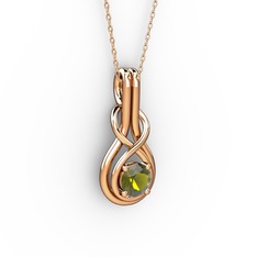 Düğüm Kolye - Peridot 14 ayar rose altın kolye (40 cm rose altın rolo zincir) #1pwno6x