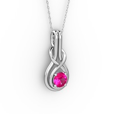 Düğüm Kolye - Rodolit garnet 925 ayar gümüş kolye (40 cm beyaz altın rolo zincir) #1rqa1xe